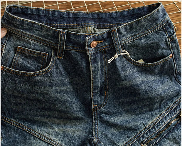 Vaqueros Moto Vintage Americanos - Jeans Cargo Parches Pesados Estilo Retro