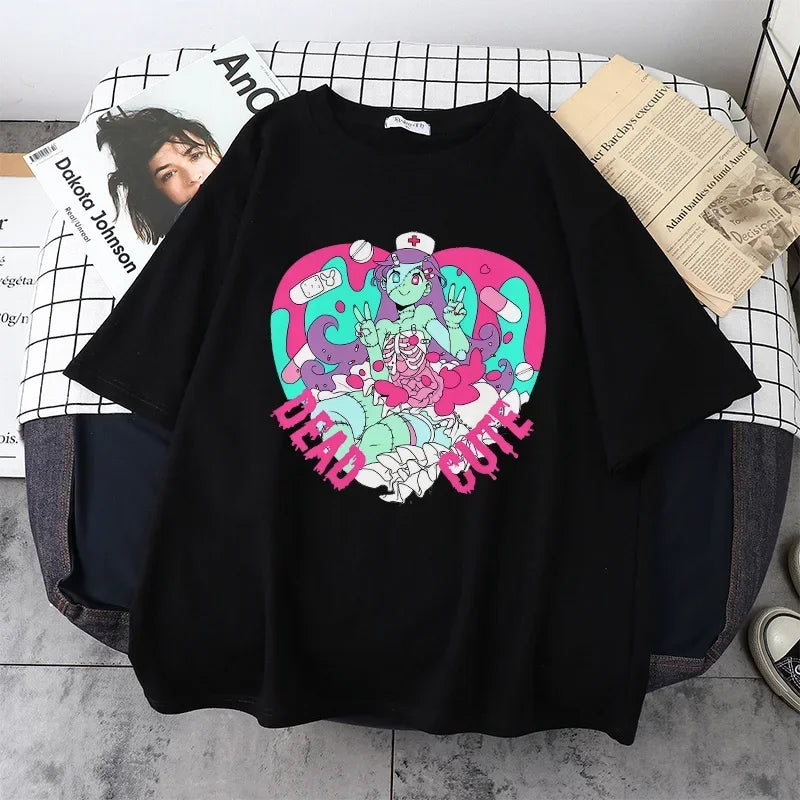 Camiseta Oversized Mujer Gótica - Top Harajuku Y2K Grunge