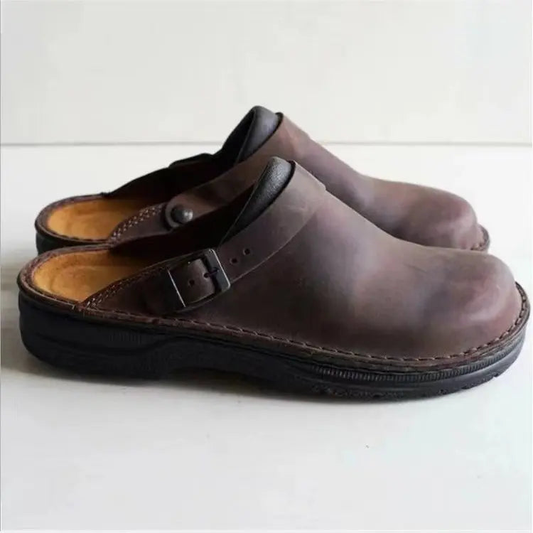 Zuecos Hombre Cuero Verano - Sandalias Casual Playa Antideslizantes