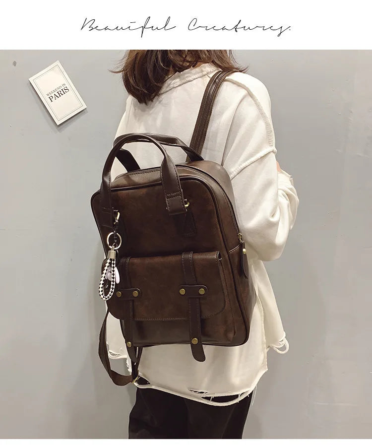 Mochila Cuero Juvenil Unisex - Alta Calidad Adolescentes Escolar Hombro Satchel Color Sólido