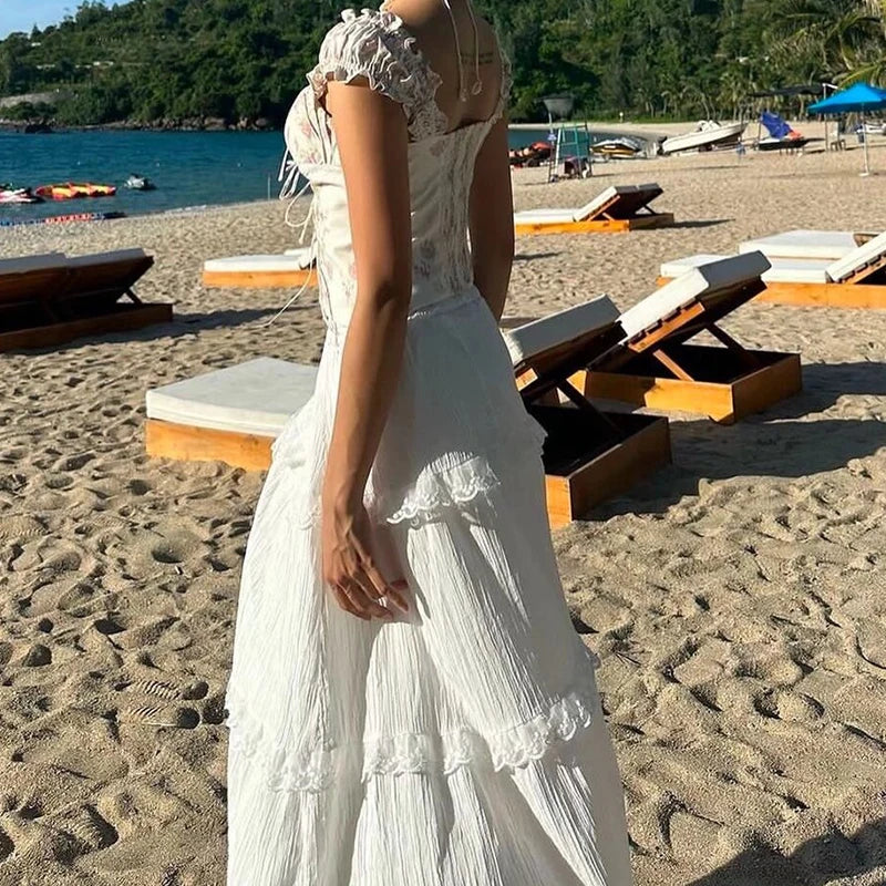 Top Crop Mujer Francés Floral - Top Cordones Cuello V Manga Corta Verano