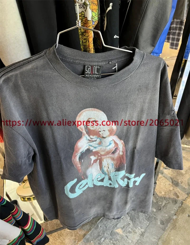 Camiseta Graffiti Saint Retro - Hombre Mujer Vintage Washed