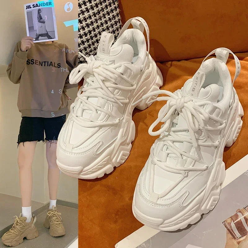 Sneakers Plataforma Chunky Mujer Blancos - Zapatillas Running Cómodas