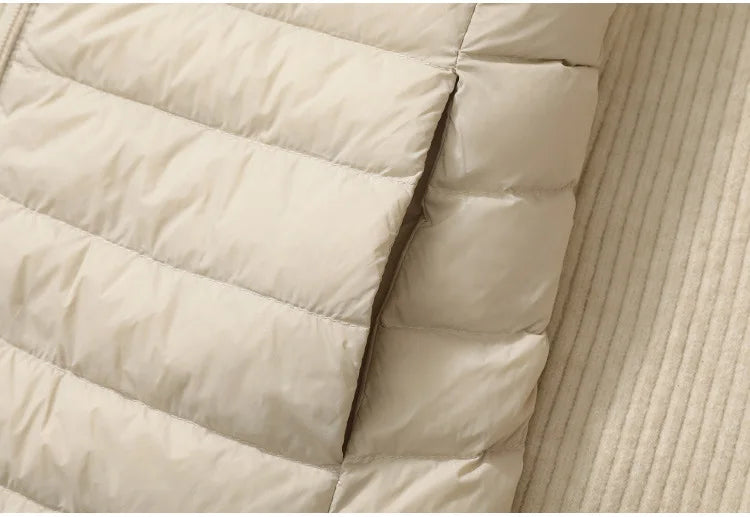 Chaleco Mujer Plumas Pato Ligero - Chaqueta Larga Capucha Slim Otoño