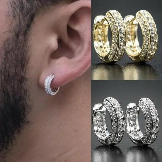 Pendientes Aro Hombre Hip-Hop - Circonita Cristal Redondos