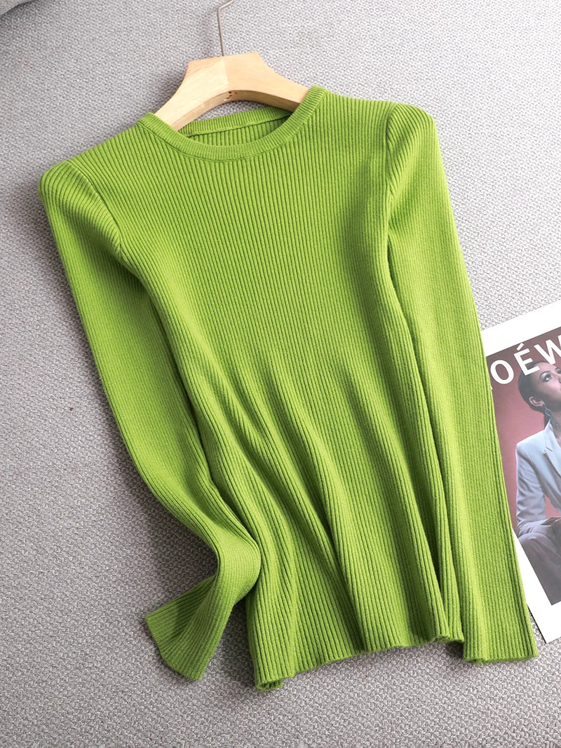 Jersey Mujer Punto Básico Manga Larga - Pullover Slim Primavera Otoño