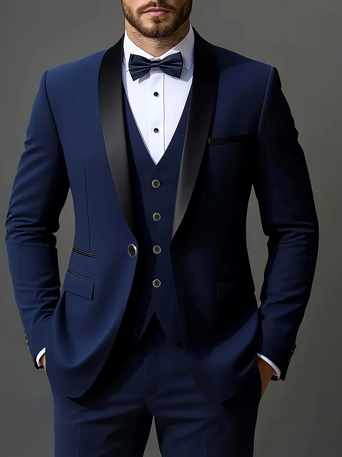 Traje Formal Hombre Boda Slim Fit - Set Business Casual Esmoquin Manga Larga Solapa Novio