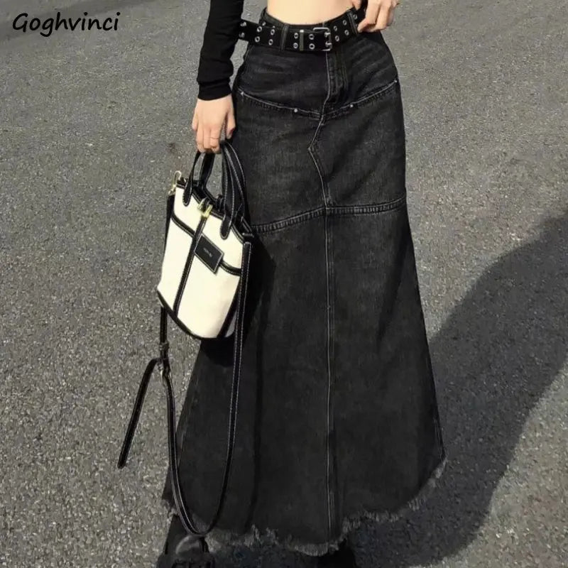 Falda Denim Mujer Vintage - Falda Vaquera Cintura Alta Desgastada Streetwear