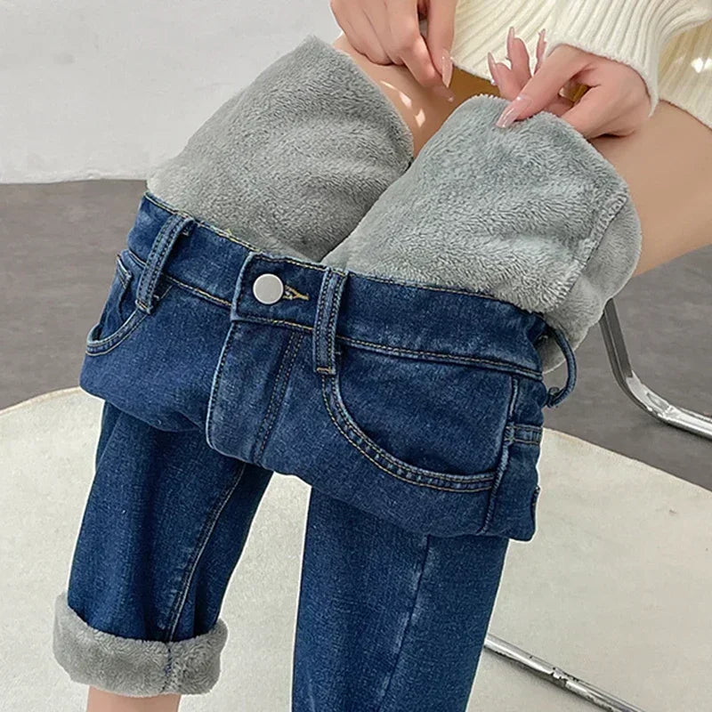 Vaqueros Mujer Forro Polar Invierno - Jeans Térmicos Cintura Alta