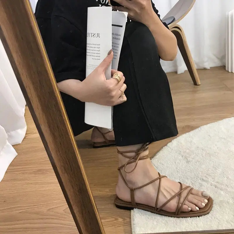 Sandalias Playa Mujer Planas Verano 2024 - Zapatos Casual Sexy Cross-Tie