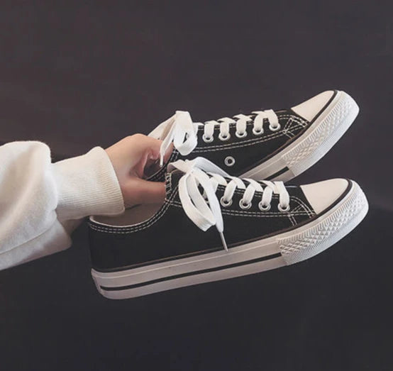 Zapatos Canvas Mujer Blancos - Zapatillas Planas Cordones Primavera 2025