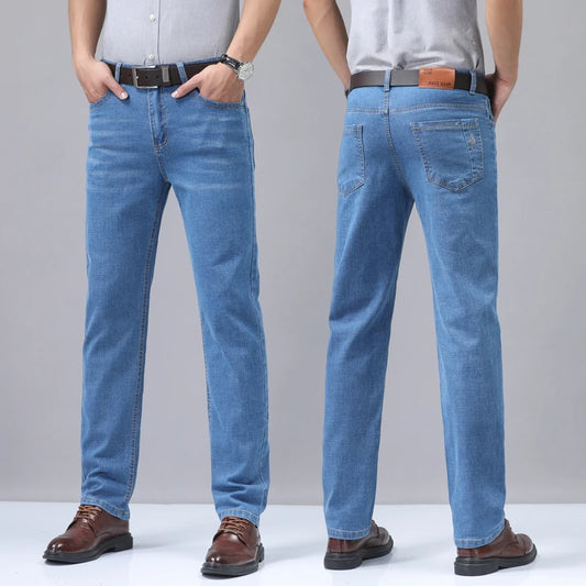 Vaqueros Hombre Verano Finos - Jeans Rectos Business Suaves Alta Calidad Trabajo