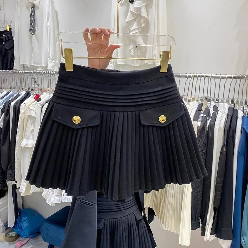 Falda Plisada Mujer Lana - Falda Mini Cintura Alta Otoño Elegante