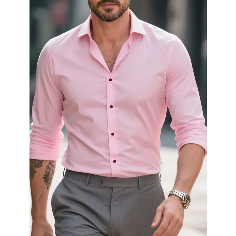 Camisa Blanca Formal Hombre Manga Larga Elástica