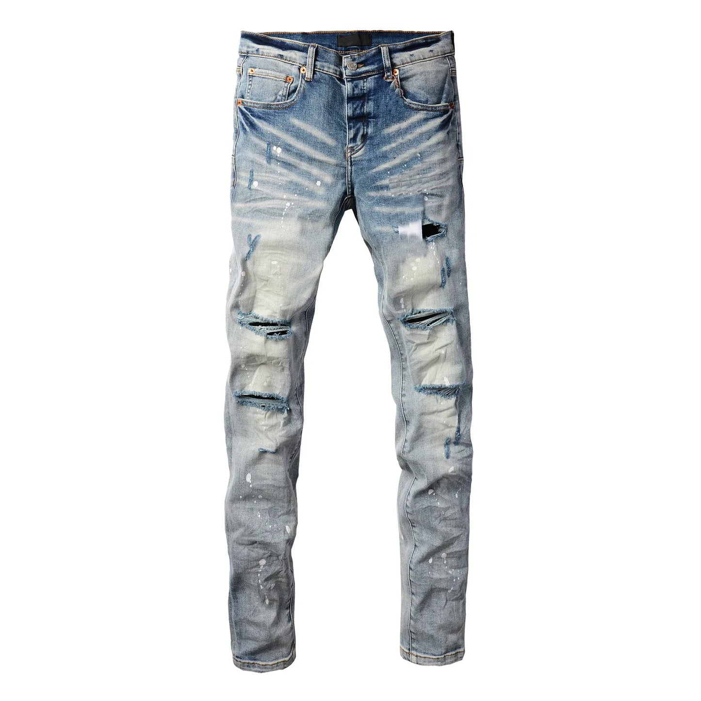 Vaqueros Hombre 2025 High Street Rotos - Jeans Skinny Desgastados Azul Cintura Baja Fashion