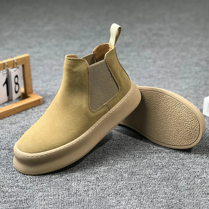 Botines Hombre Ante Suela Gruesa - Retro Otoño Invierno Cómodos Fashion Aumentan Altura Casual Jóvenes