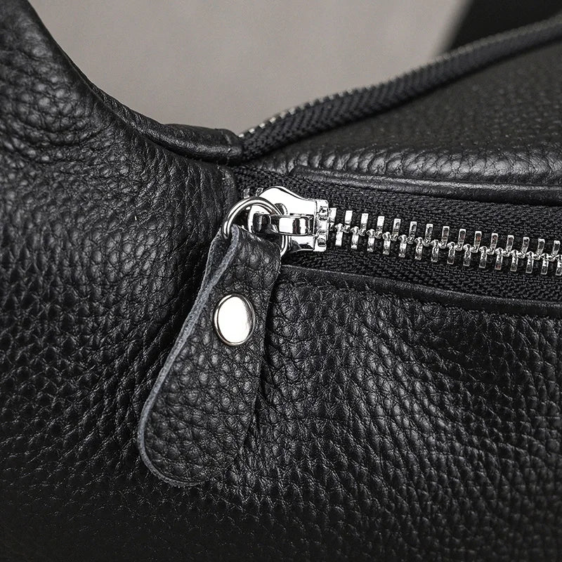 Riñonera Cuero Genuino Hombre - Bolsa Cinturón Móvil Mini Viaje Pecho Crossbody Negra
