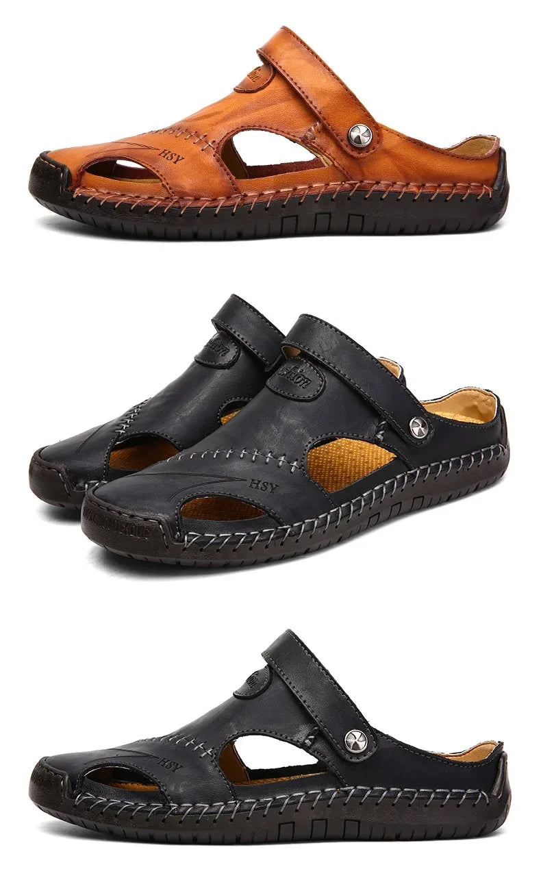 Sandalias Hombre Cuero Verano 2025 - Clásicas Romanas Outdoor Playa Chanclas Goma Trekking