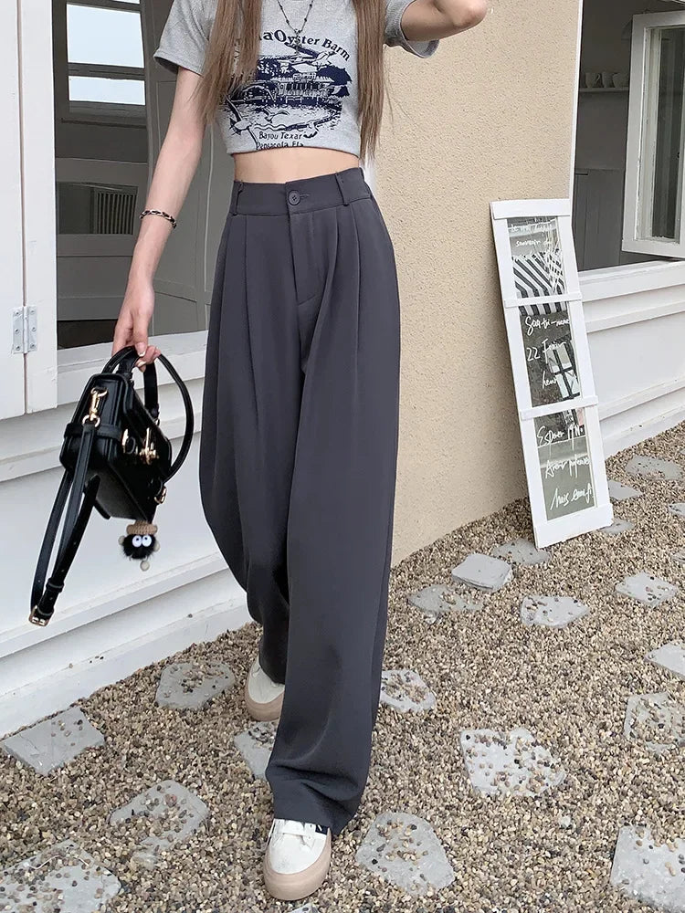 Pantalones Mujer Cintura Alta Elásticos - Pierna Ancha