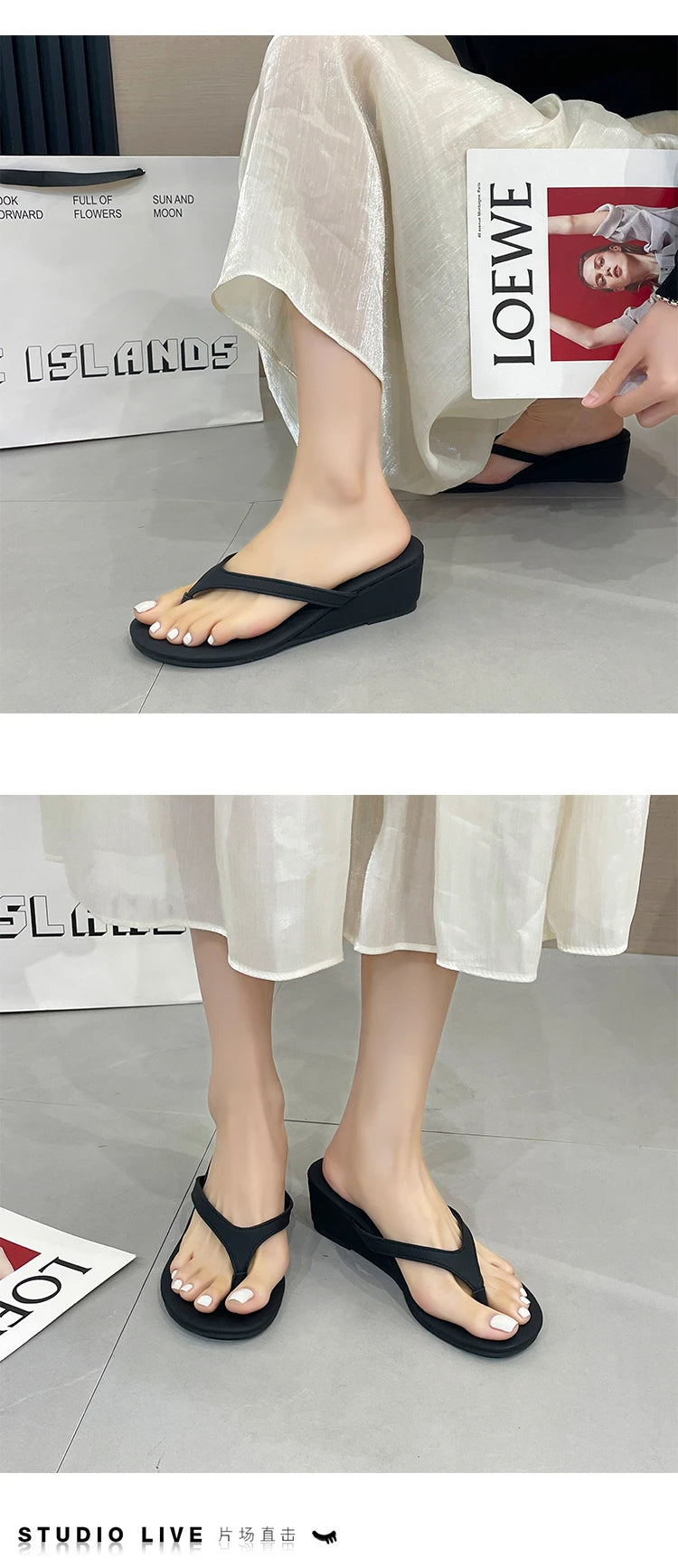 Sandalias Mujer Cuña - Chanclas Casuales Tacón Medio Verano