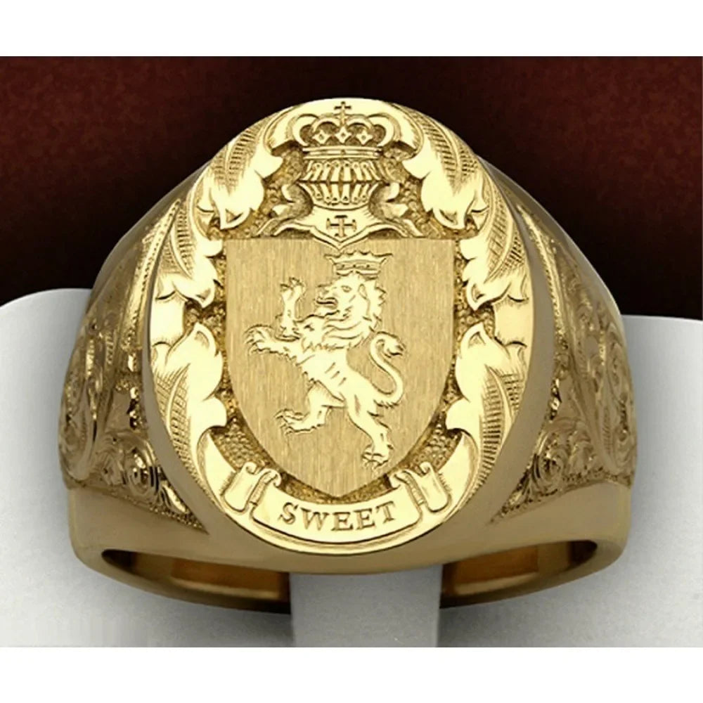 Anillo León Corona Real Hombre - Sello Dominante