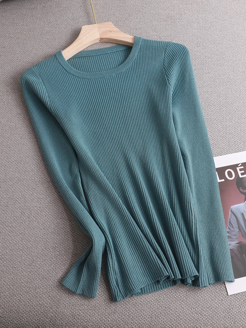 Jersey Mujer Punto Básico Manga Larga - Pullover Slim Primavera Otoño