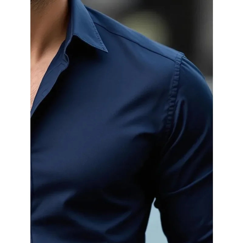 Camisa Formal Hombre Tejido Elástico | Manga Larga Elegante Oficina