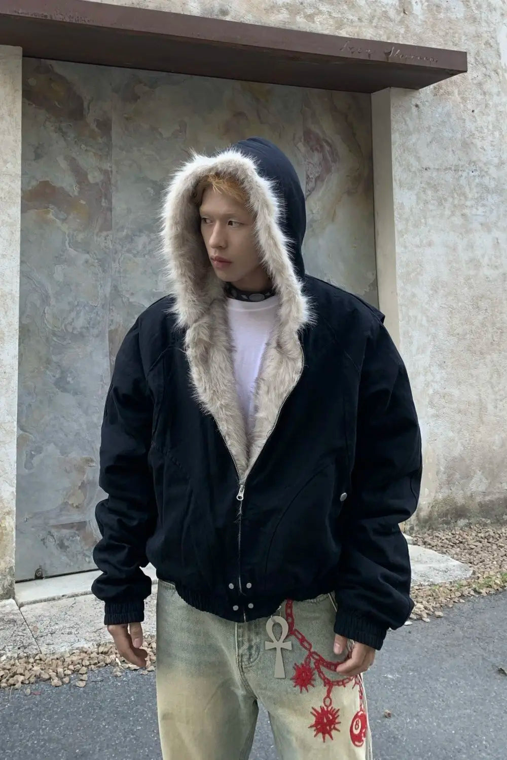 Sudadera Y2K Oversized Hombre - Hoodie Hip Hop Fox Fur Zipper Kpop