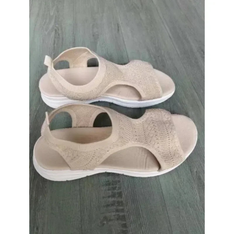 Sandalias Cuña Mujer Casual - Zapatos Tejidos Punta Abierta Planas Outdoor Talla Grande