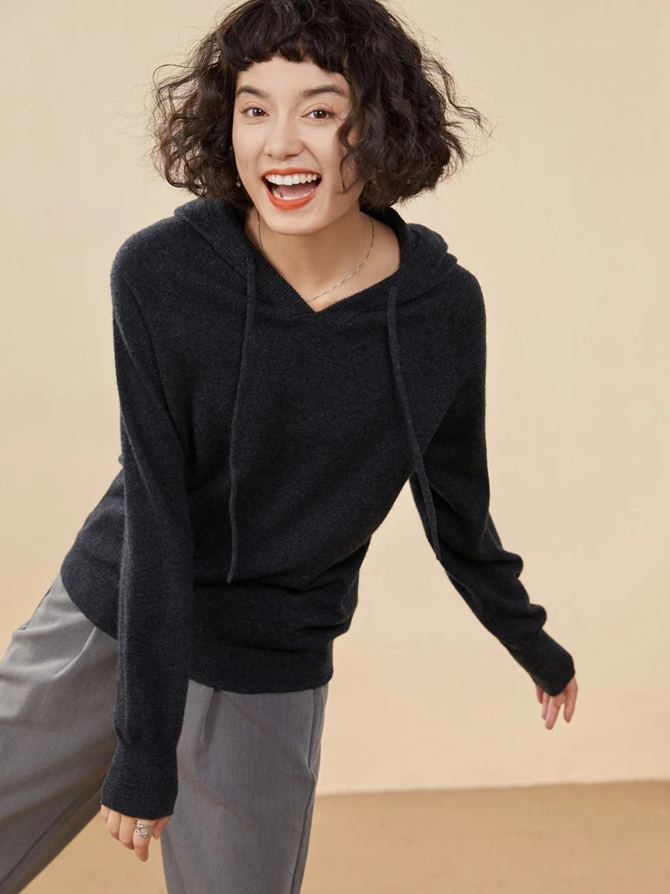 Sudadera Mujer Cashmere Capucha 100% - Pullover Punto Otoño Invierno Lujo