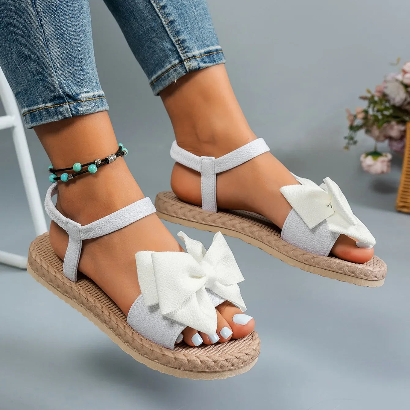 Sandalias Playa Mujer Ligeras Verano 2024 - Chanclas Planas Lazo Fashion