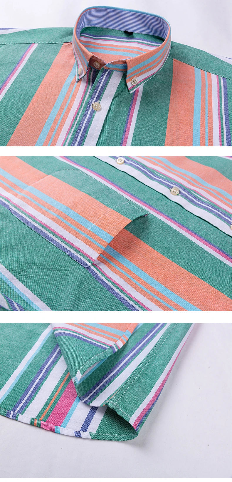 Camisa Hombre Oxford 100% Algodón - Manga Larga Rayas Bolsillo Formal Tallas Grandes