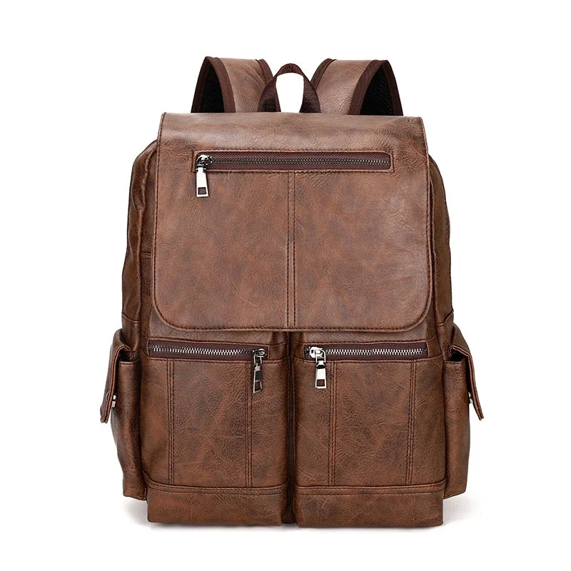 Mochila Business Casual Cuero PU Negra - Escuela Viaje Fashion Hombro Vintage Hombre