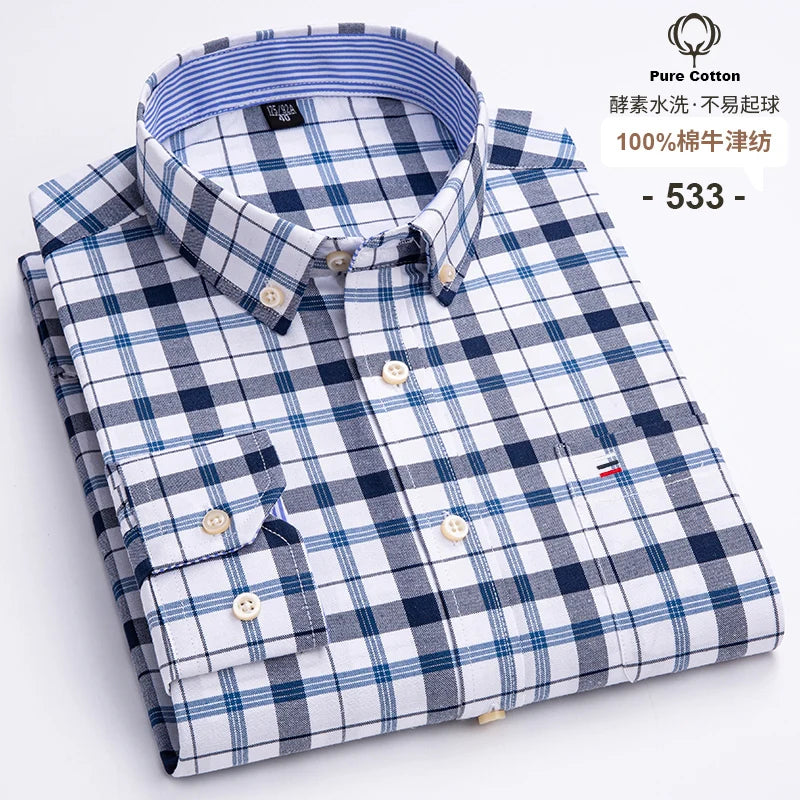 Camisa Hombre Business Cuadros 2024 - Fashion Trabajo Algodón Casual Vestir Slim Fit Manga Larga Botones