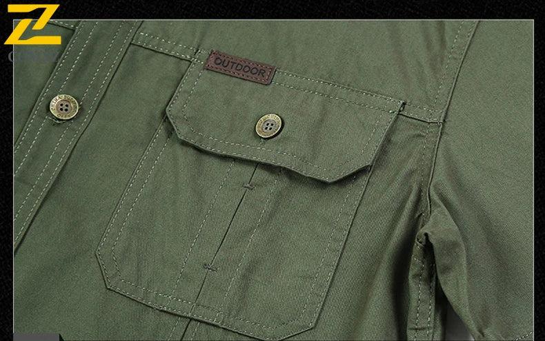 Camisa Hombre Trabajo Cargo 2025 - 100% Algodón Manga Corta Multi-Bolsillos Pesca Caza Verano