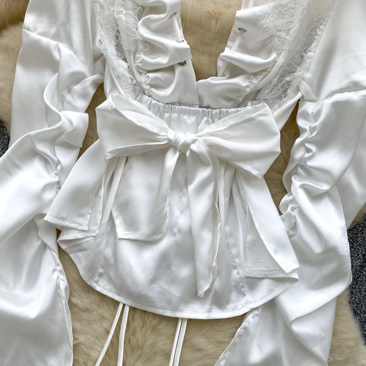 Blusa Mujer Sexy Encaje 2025 - Camisa Satén Cuello V Espalda Descubierta