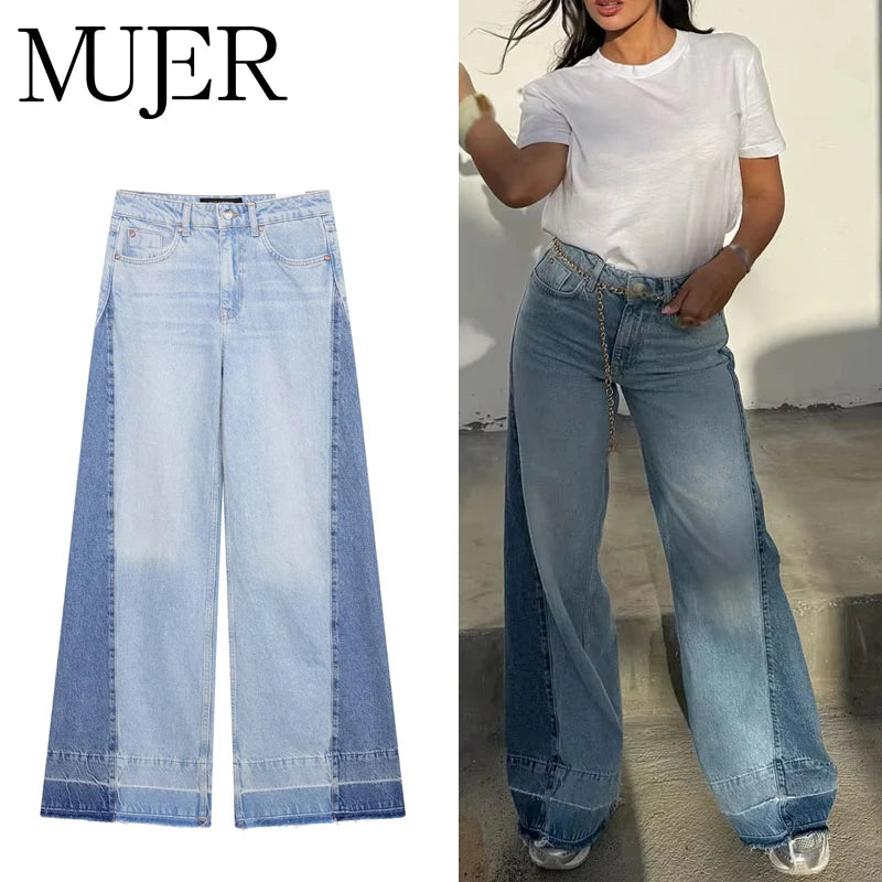 Jeans Baggy Mujer Pierna Ancha - Pantalón Denim Cintura Alta Azul