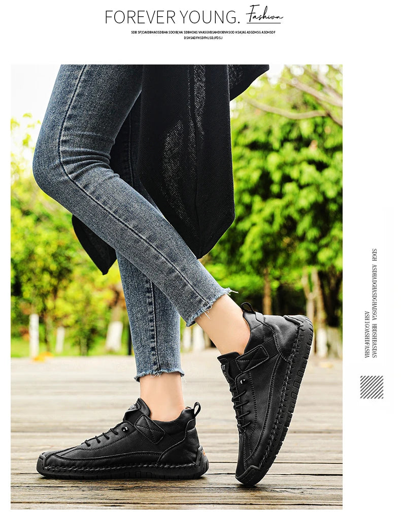 Sneakers Piel Mujer Artesanales - Zapatillas Mid-Top Slip-On Loafers Casual