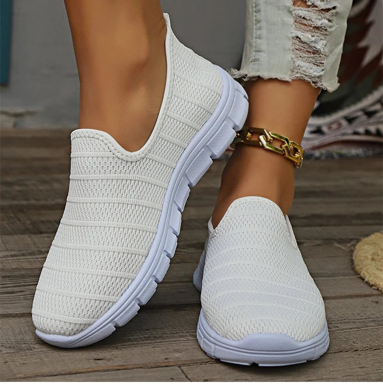 Sneakers Slip-On Mujer Blancos - Zapatillas Ligeras Sin Cordones Otoño