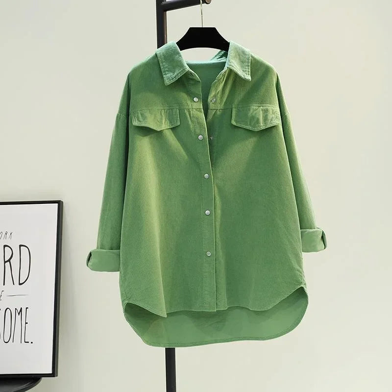 Camisa Pana Mujer Verde Aguacate - Blusa Doble Bolsillo Otoño Invierno