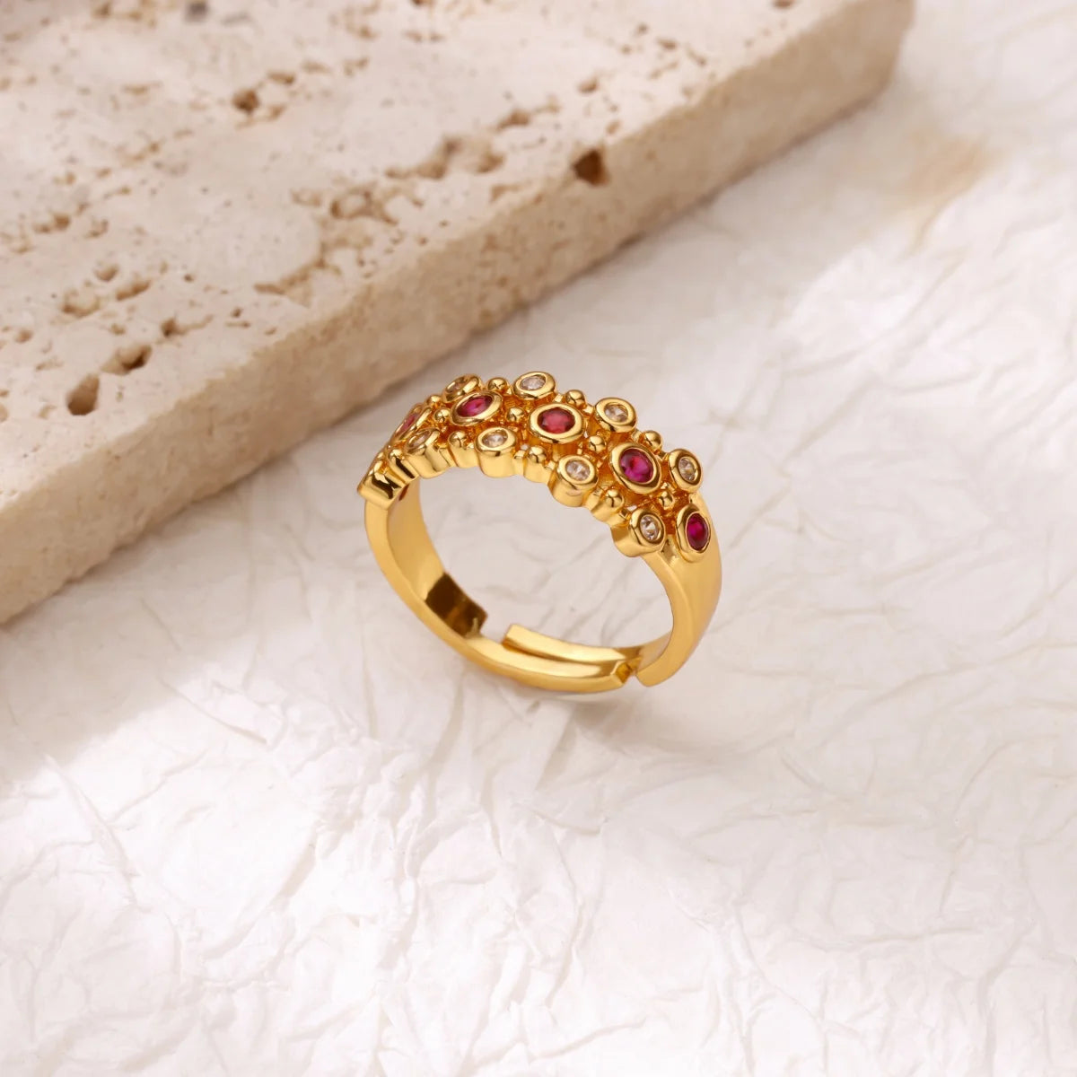 Anillo Circonita Arcoíris Mujer - Acero Inoxidable Dorado Boda 2025