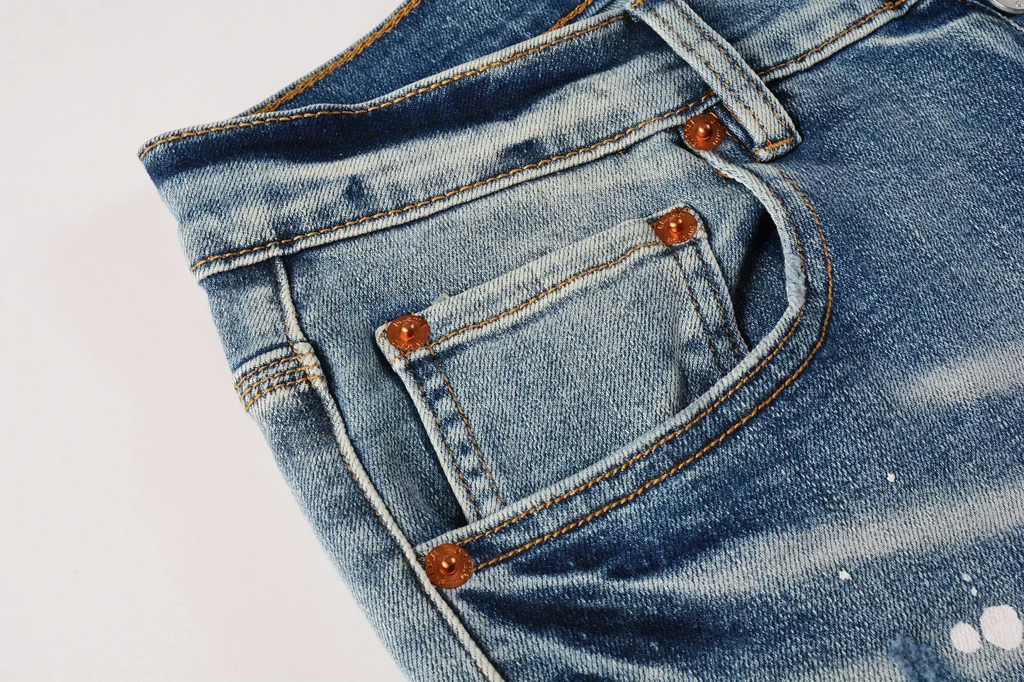 Vaqueros Hombre 2025 High Street Rotos - Jeans Skinny Desgastados Azul Cintura Baja Fashion