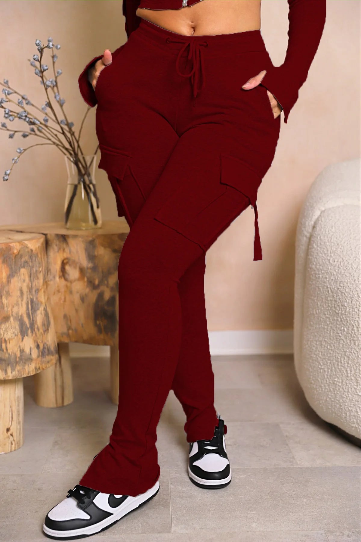 Pantalón Cargo Mujer Slim Fit - Pantalón Casual Cordón Botón