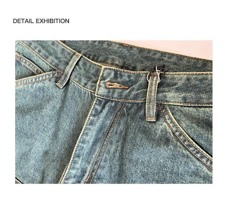 Vaqueros Workwear Hombre Bordados - Jeans Sueltos Rectos Retro Lavado Vintage Casuales