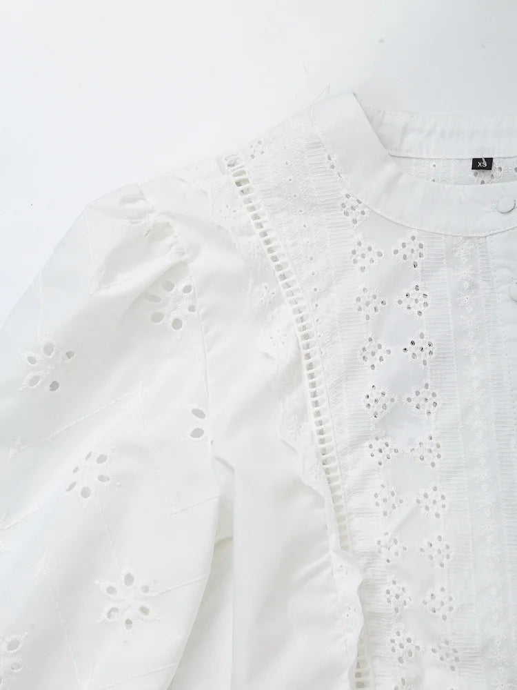 Blusa Mujer Bordado Blanca 2024 - Camisa Crop Manga Larga Streetwear