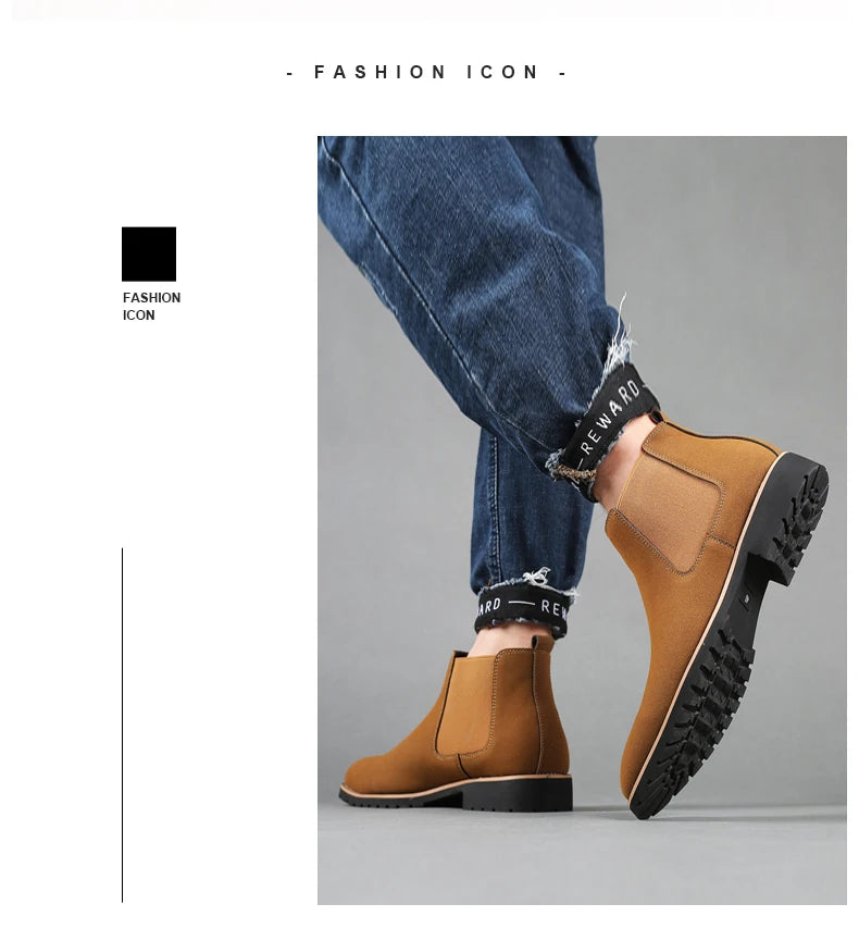 Botines Hombre Fashion Chelsea - Cuero Tobillo Casual Negros Outdoor High-Top Boda