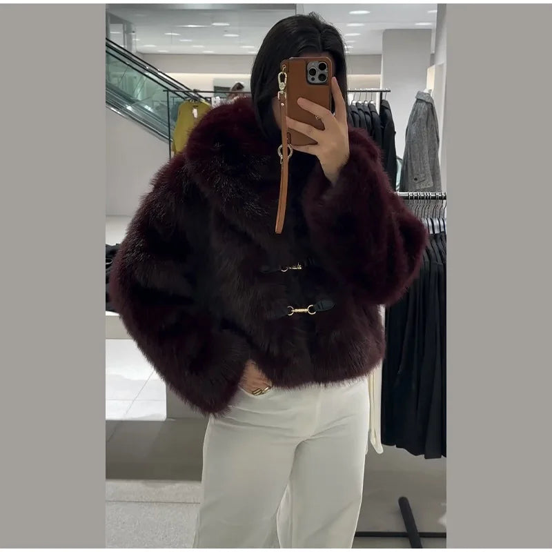 Chaqueta Mujer Elegante PU Piel - Chaqueta Solapa Doble Botón 2025