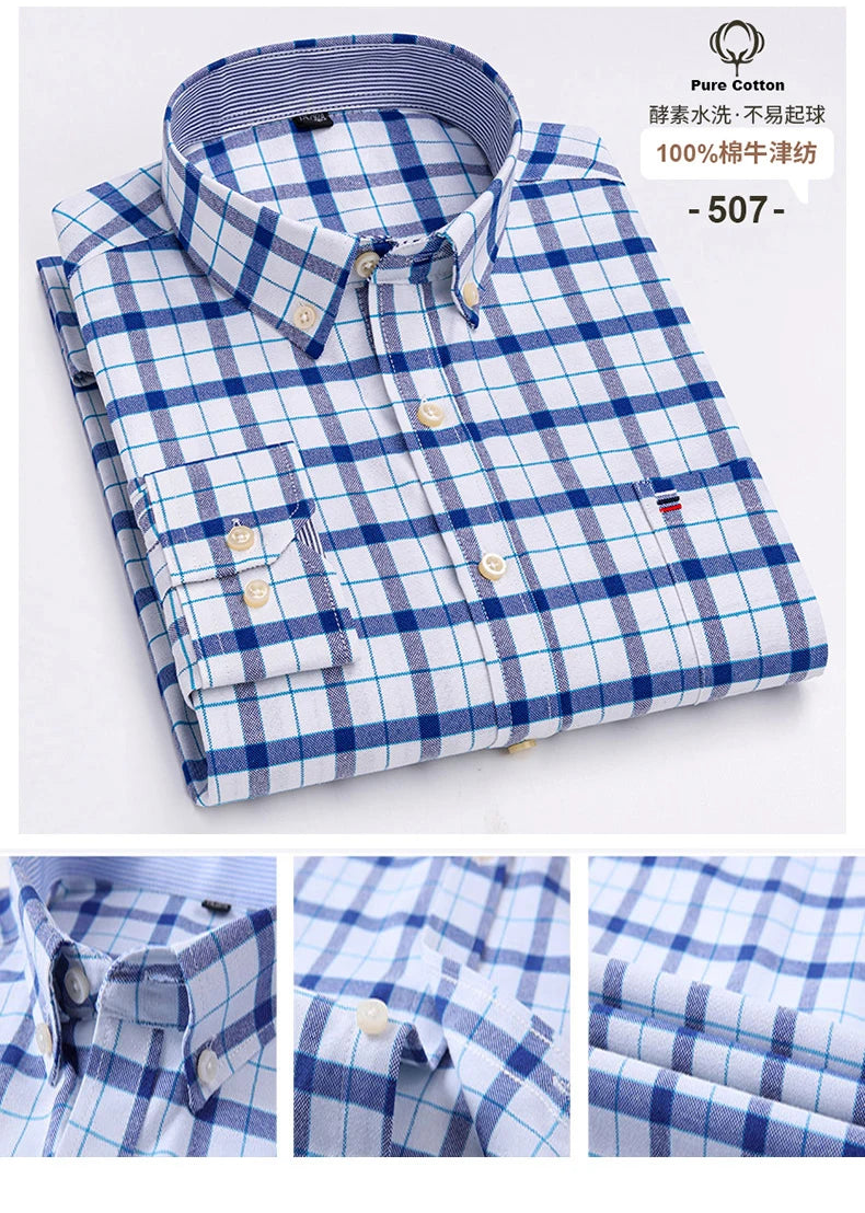 Camisa Hombre Business Cuadros 2024 - Fashion Trabajo Algodón Casual Vestir Slim Fit Manga Larga Botones