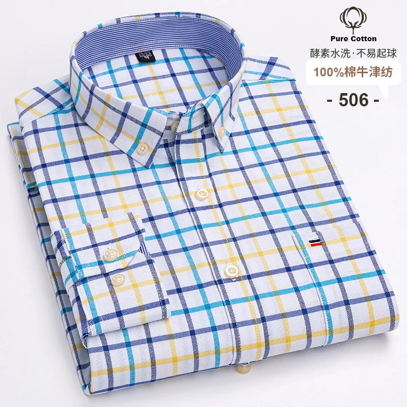 Camisa Hombre Business Cuadros 2024 - Fashion Trabajo Algodón Casual Vestir Slim Fit Manga Larga Botones