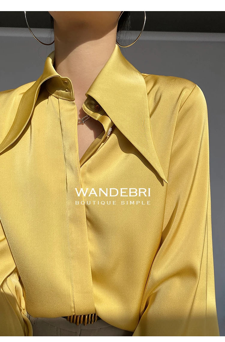 Camisa Satén Seda Mujer Vintage - Blusa Blanca Manga Larga Elegante